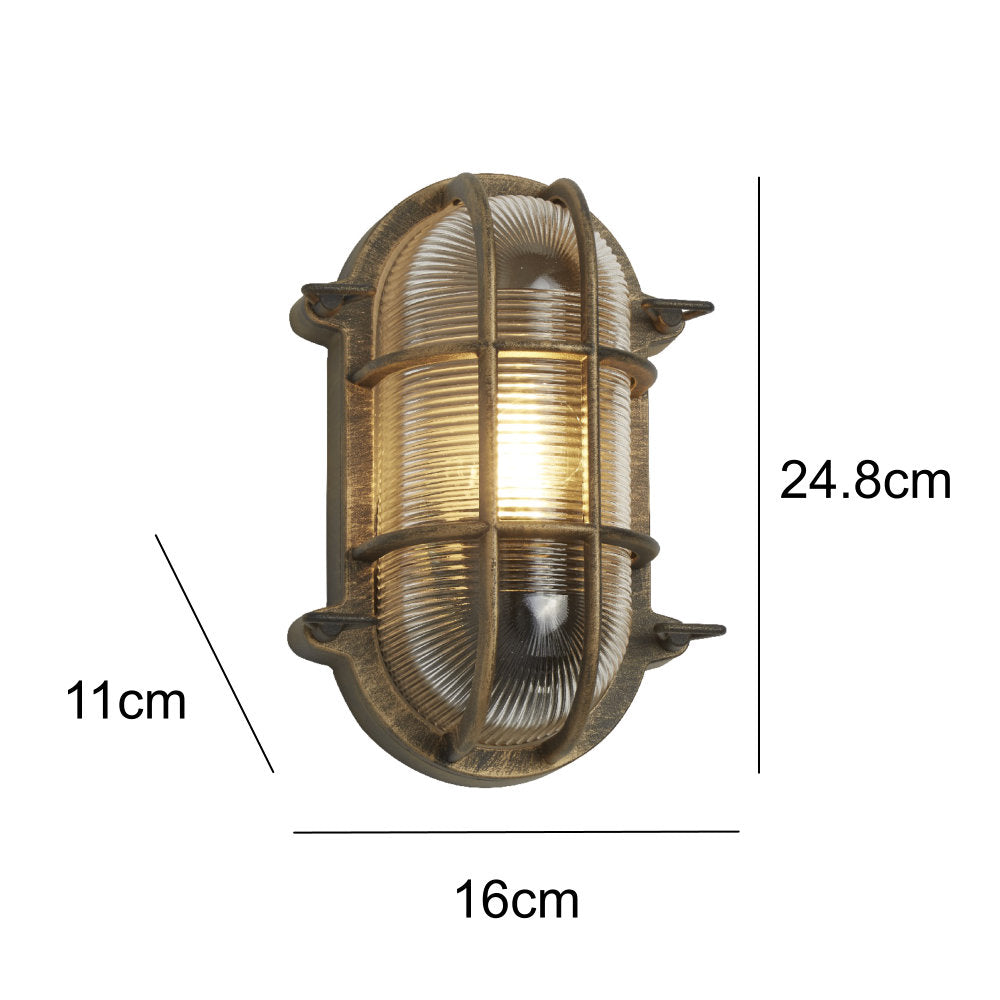Junips | Antique Brass & Ribbed Glass Outdoor Vintage Oval Surface Lights Wall Lamp 248mm