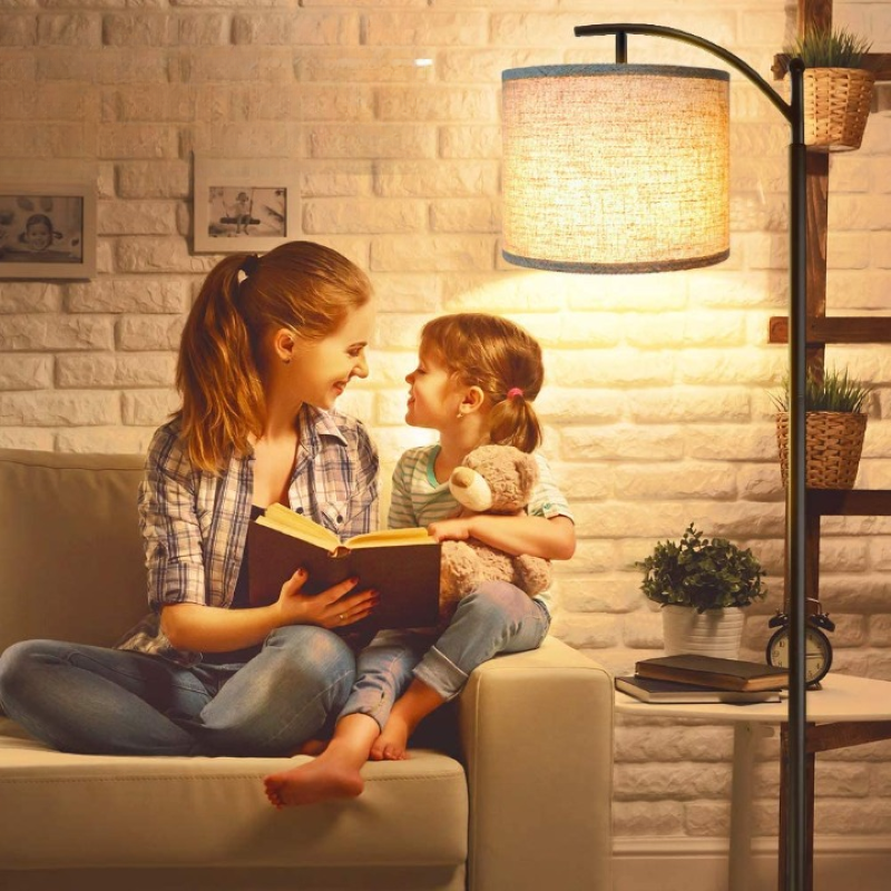 Junips | Floor lamp with 3 color temperatures LED bulb, floor lamp high industrial floor lamp reading for bedroom, office, white lampshade included