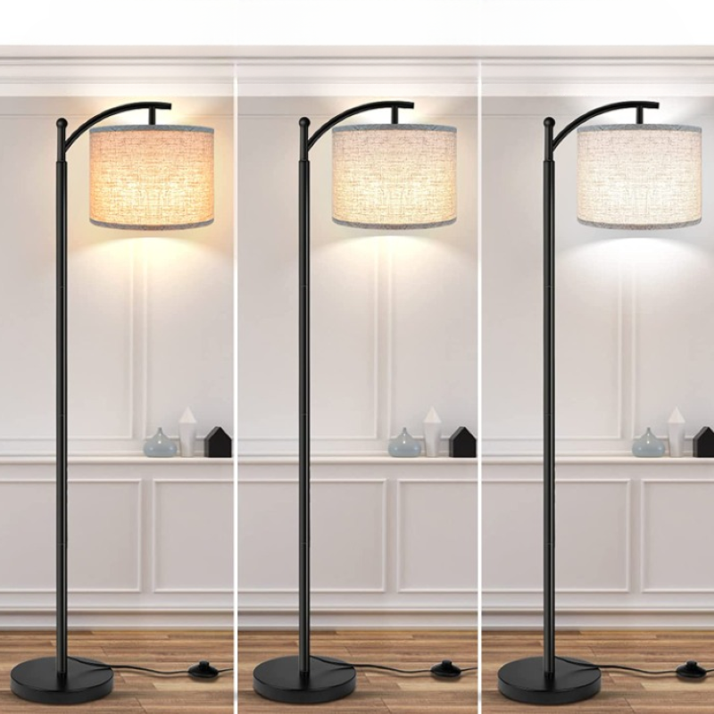 Junips | Floor lamp with 3 color temperatures LED bulb, floor lamp high industrial floor lamp reading for bedroom, office, white lampshade included
