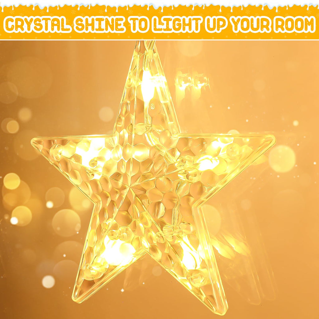 Junips | Quntis 2Pcs 95cm Large Christmas Window Lights, 84LED 12 Stars Battery Operated Christmas Silhouette Sparkle Star Lights with Timer Memory, 8 Modes Xmas Indoor Outdoor Hanging Decoration, Warm White