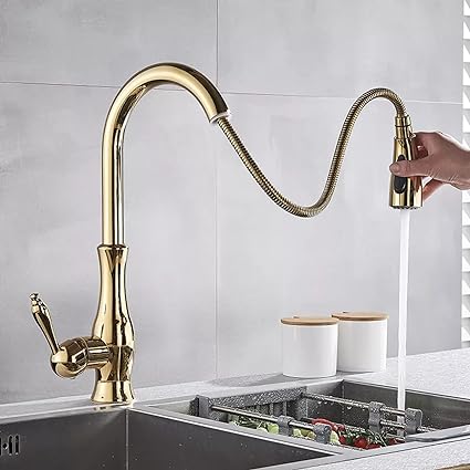 Junips | Brass Kitchen Faucet Pull Out Mixer Sink Water Tap 360 Rotation Single Handle