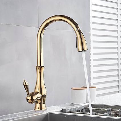 Junips | Brass Kitchen Faucet Pull Out Mixer Sink Water Tap 360 Rotation Single Handle