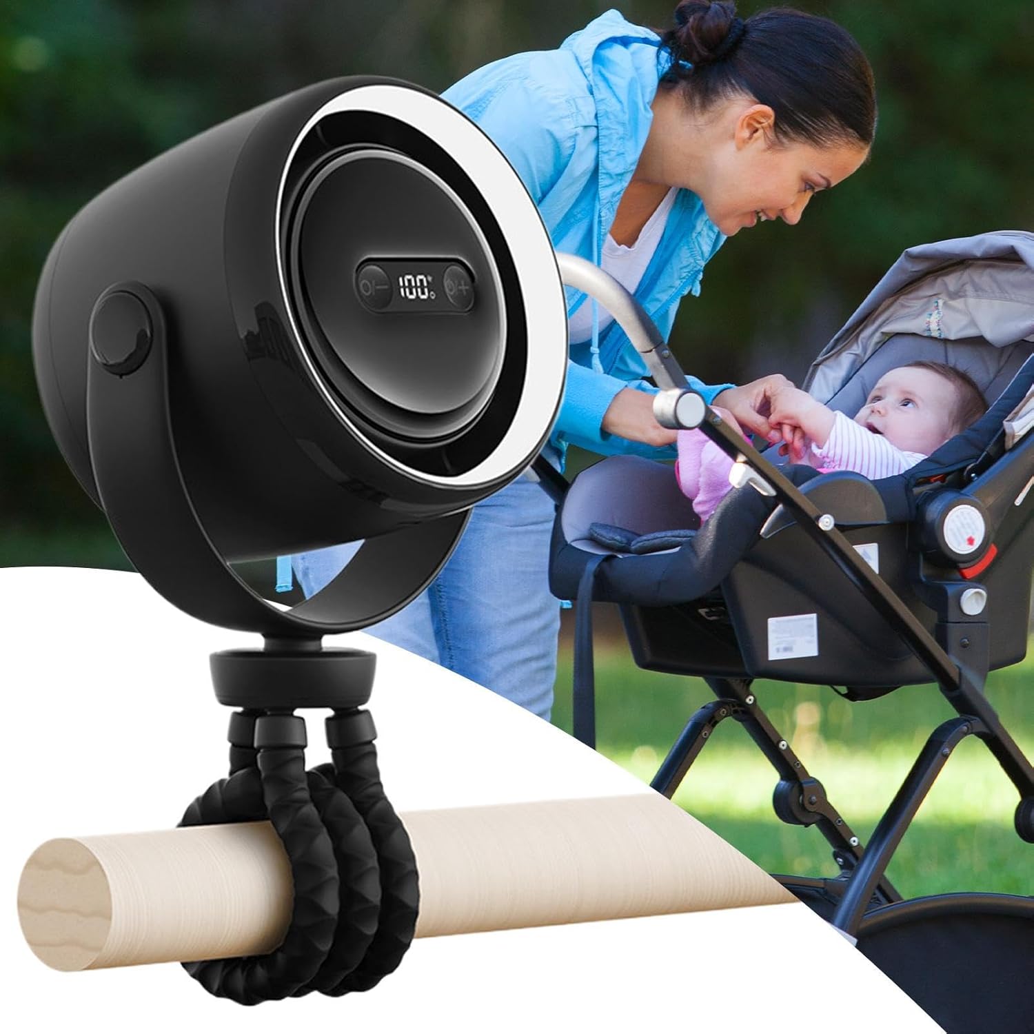 Junips | Rechargeable Clip-On Stroller Fan with Night Light 100 Speeds