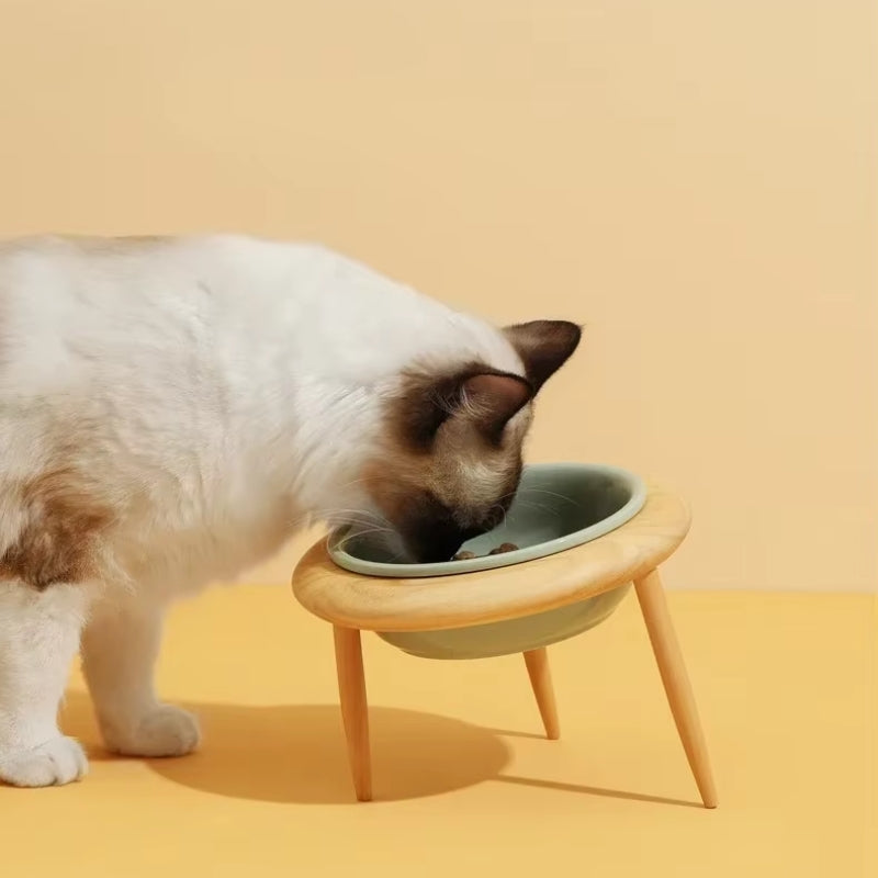 Junips | Misha Ceramic Elevated Cat Bowl with Wooden Stand