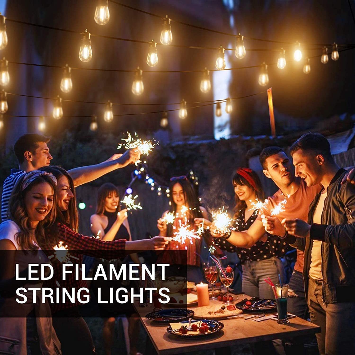 Junips | Festoon Lights Outdoor, 53FT/16M S14 Outdoor Garden LED String Lights, IP65 Waterproof Outdoor String Lights Main Power 2700K 15+1(Replacement) Bulbs for Outdoor Patio Terrace Yard Wedding Party
