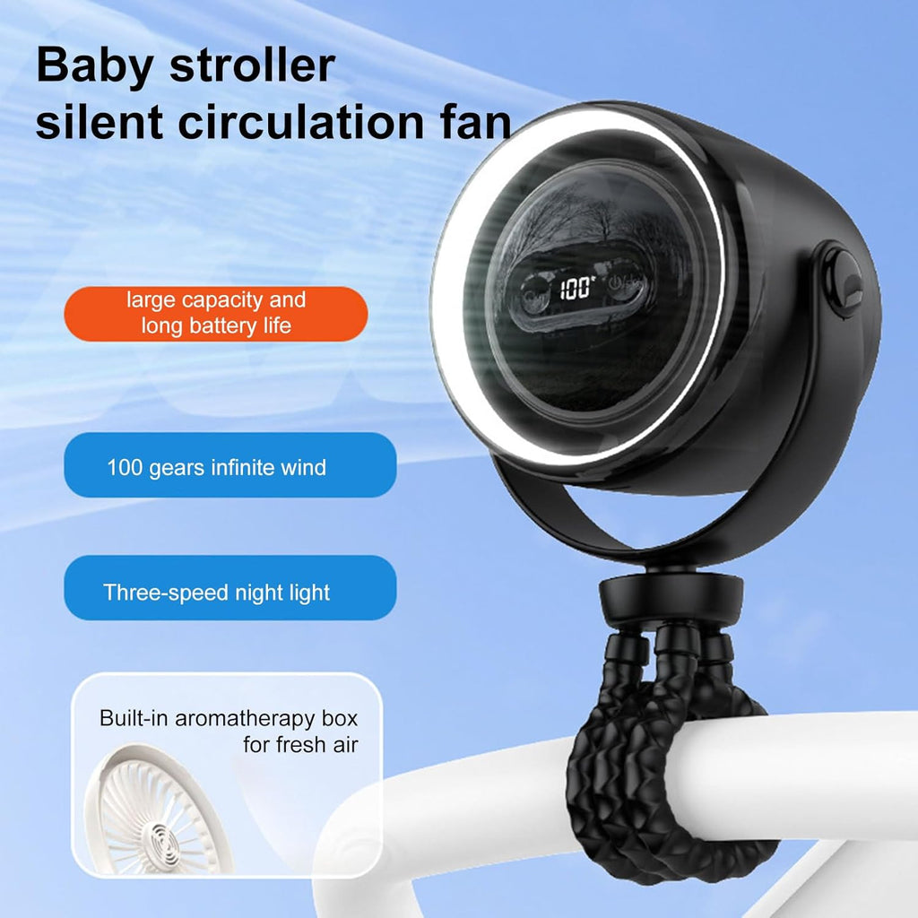 Junips | Rechargeable Clip-On Stroller Fan with Night Light 100 Speeds