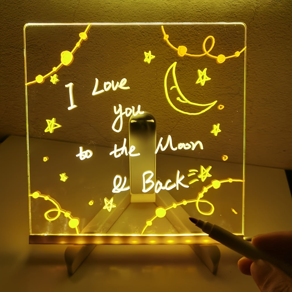 Junips | USB LED Noteboard with 12 Colored Pens - Bright Message Board for Office & Home