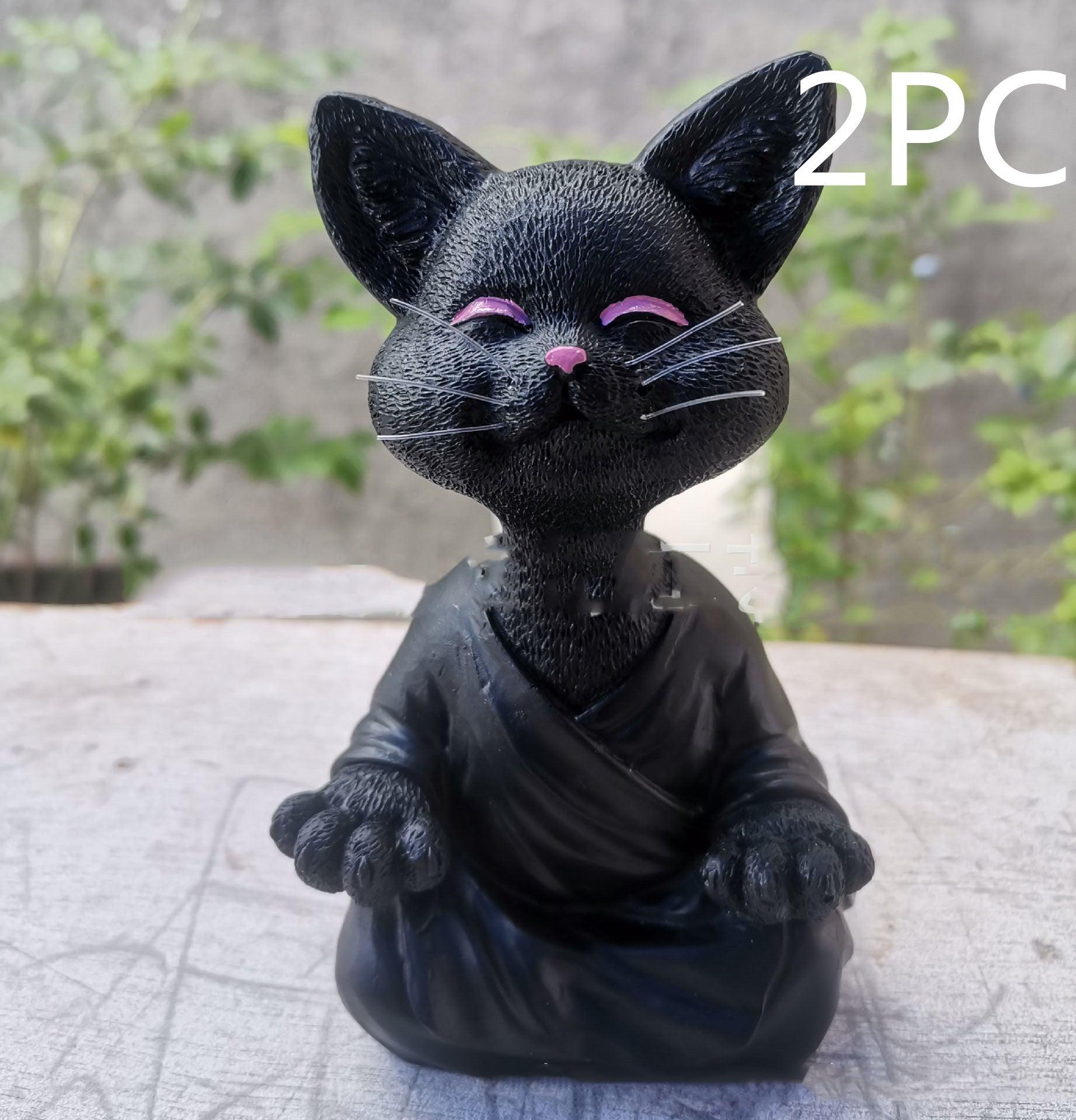 Junips | Playful Black Buddha Cat Figure Meditation Yoga Collectible Happy Cat Decor Home Garden Decoration Garden Ornament