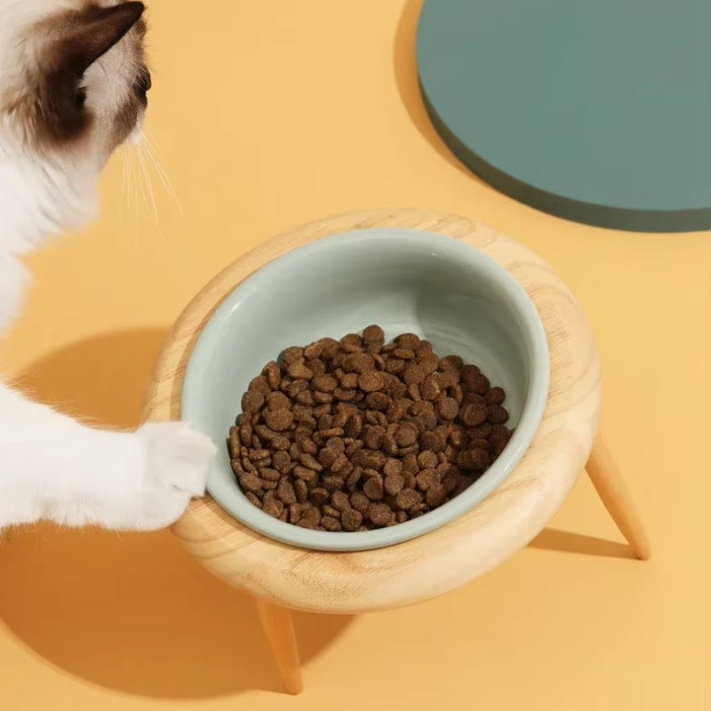 Junips | Misha Ceramic Elevated Cat Bowl with Wooden Stand