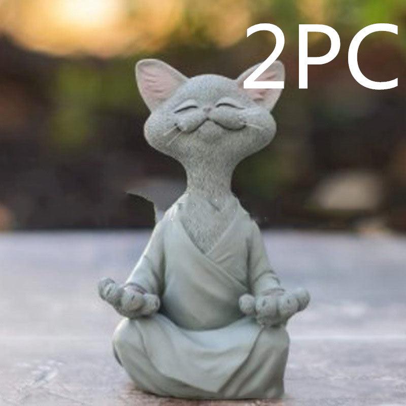 Junips | Playful Black Buddha Cat Figure Meditation Yoga Collectible Happy Cat Decor Home Garden Decoration Garden Ornament