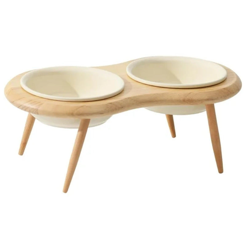 Junips | Misha Ceramic Elevated Cat Bowl with Wooden Stand