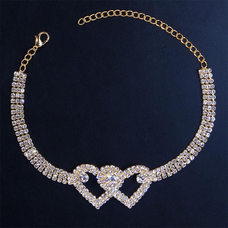 Junips | Fashion Rhinestone Double Heart Anklet