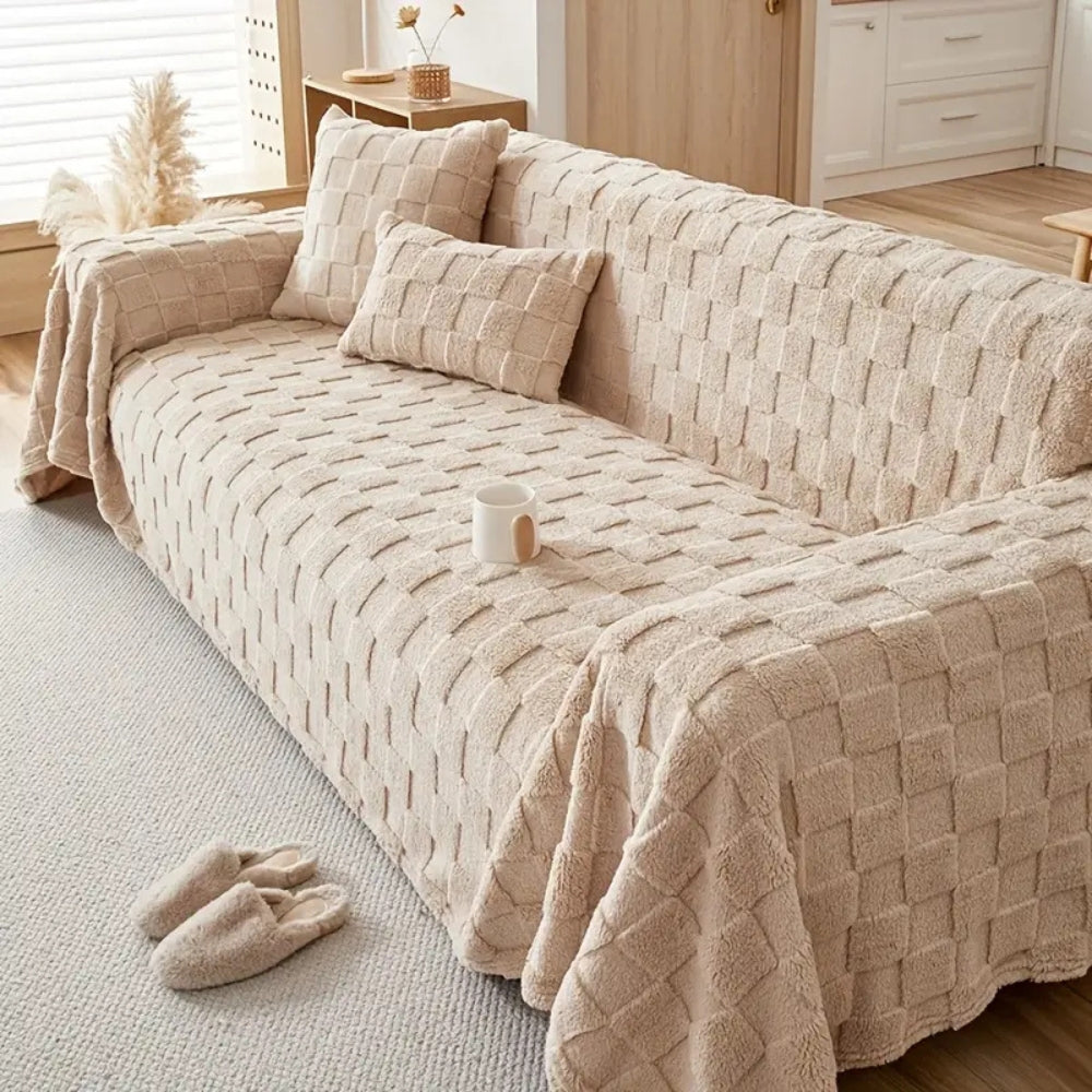 Junips | Checkered Plush Velvet Sofa Cover