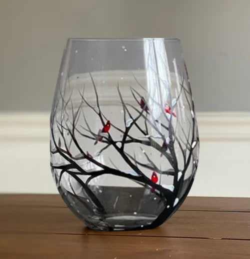 Junips | Hand Painted Four Seasons Tree Wine Glasses | Unique Art