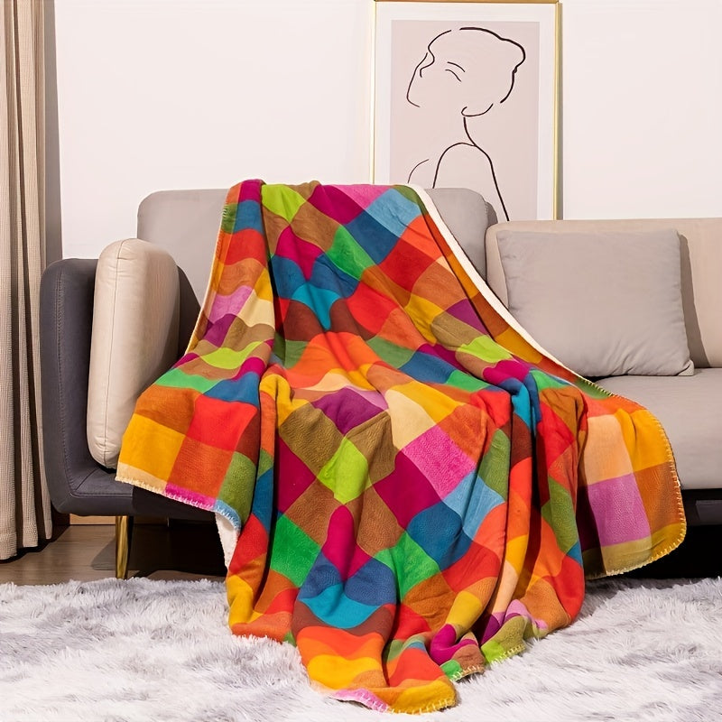 Junips | Coral fleece blanket – Reversible thick Sherpa blanket with a colorful checkered pattern