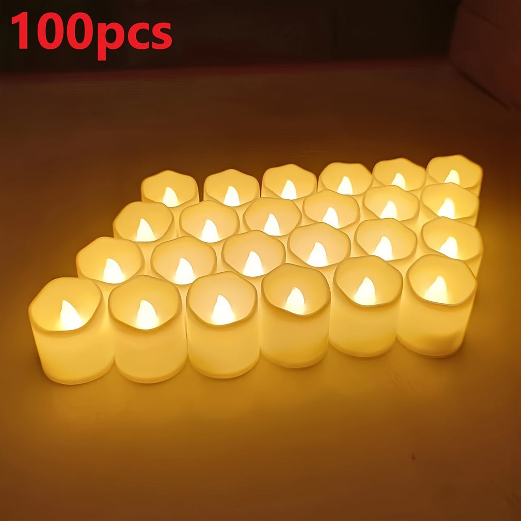 Junips | 24/50/100 Pack flameless LED candles – battery-operated flickering tealights, smokeless and romantic for weddings and engagements