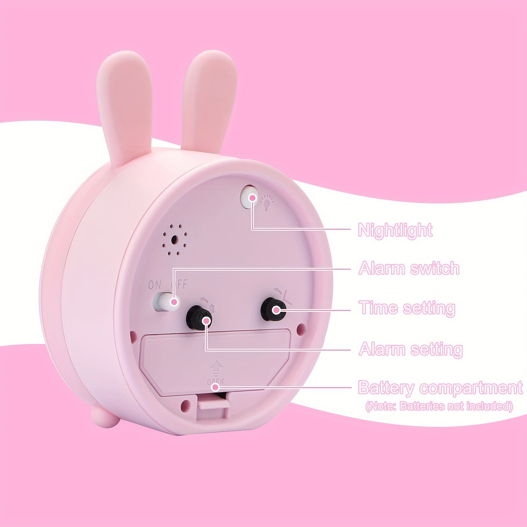 Junips | Children's Alarm Clock with Night Light – Quiet, Rabbit Pattern & Compact Design
