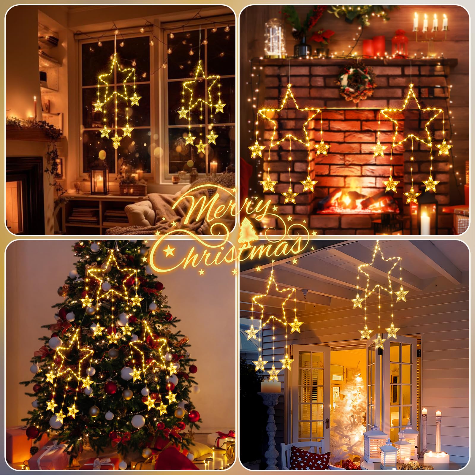 Junips | Quntis 2Pcs 95cm Large Christmas Window Lights, 84LED 12 Stars Battery Operated Christmas Silhouette Sparkle Star Lights with Timer Memory, 8 Modes Xmas Indoor Outdoor Hanging Decoration, Warm White