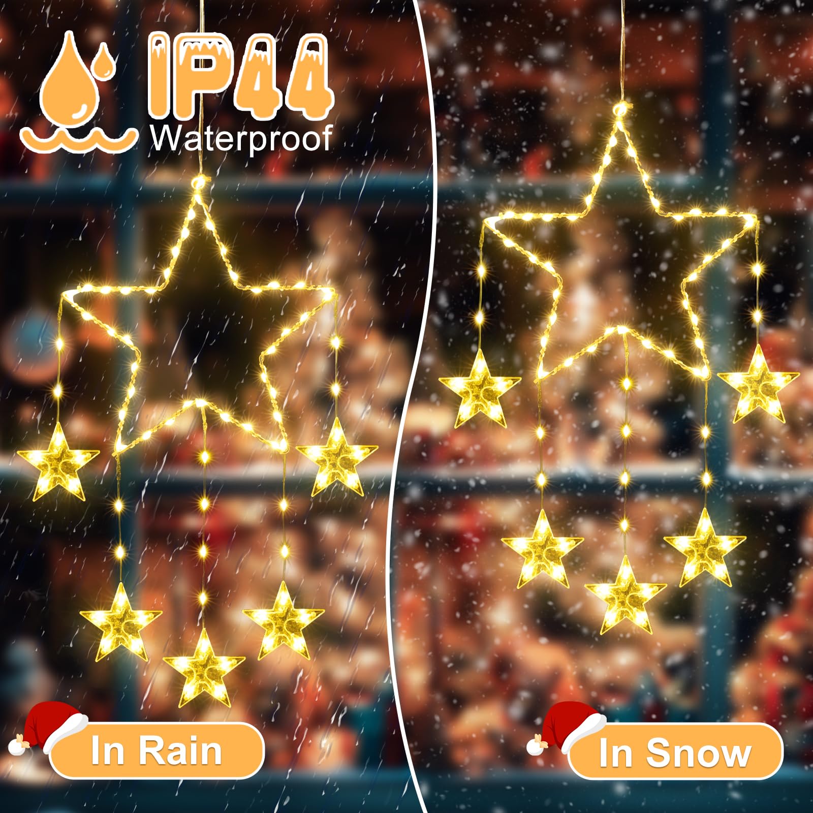 Junips | Quntis 2Pcs 95cm Large Christmas Window Lights, 84LED 12 Stars Battery Operated Christmas Silhouette Sparkle Star Lights with Timer Memory, 8 Modes Xmas Indoor Outdoor Hanging Decoration, Warm White