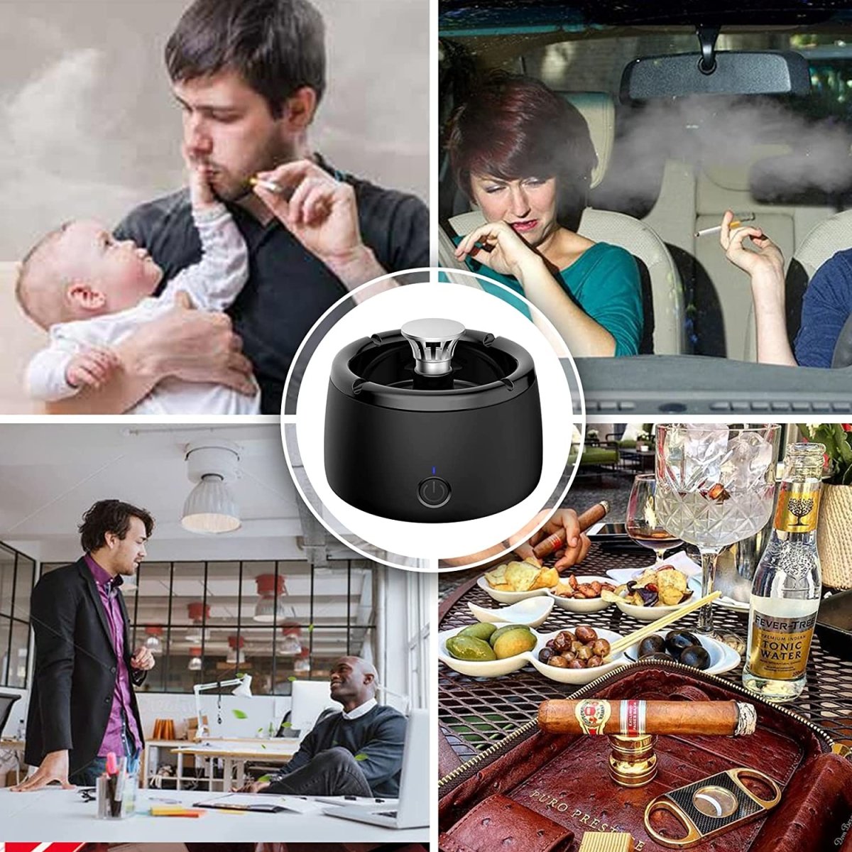 Junips | Odorless Smoke-Free Ashtray - Portable Smoke Catcher with Scent Filter