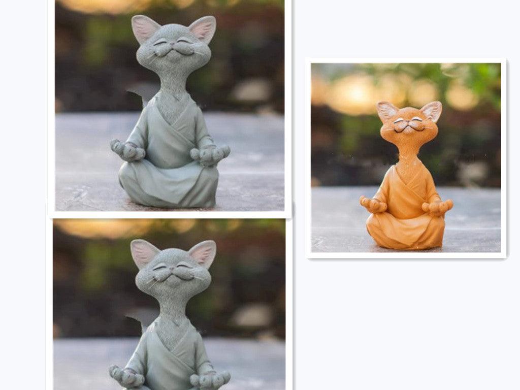 Junips | Playful Black Buddha Cat Figure Meditation Yoga Collectible Happy Cat Decor Home Garden Decoration Garden Ornament