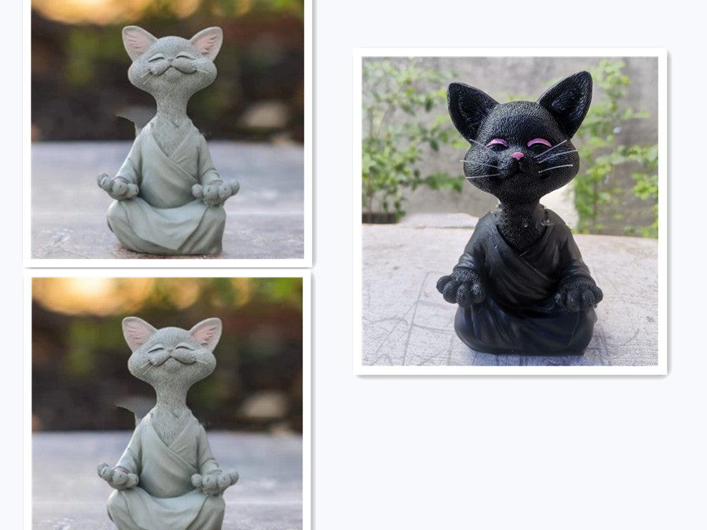 Junips | Playful Black Buddha Cat Figure Meditation Yoga Collectible Happy Cat Decor Home Garden Decoration Garden Ornament