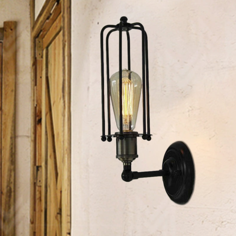 Junips | 1 Head floor lamp Vintage industrial tube cage shading metal mini wall light fixture in black for corridor