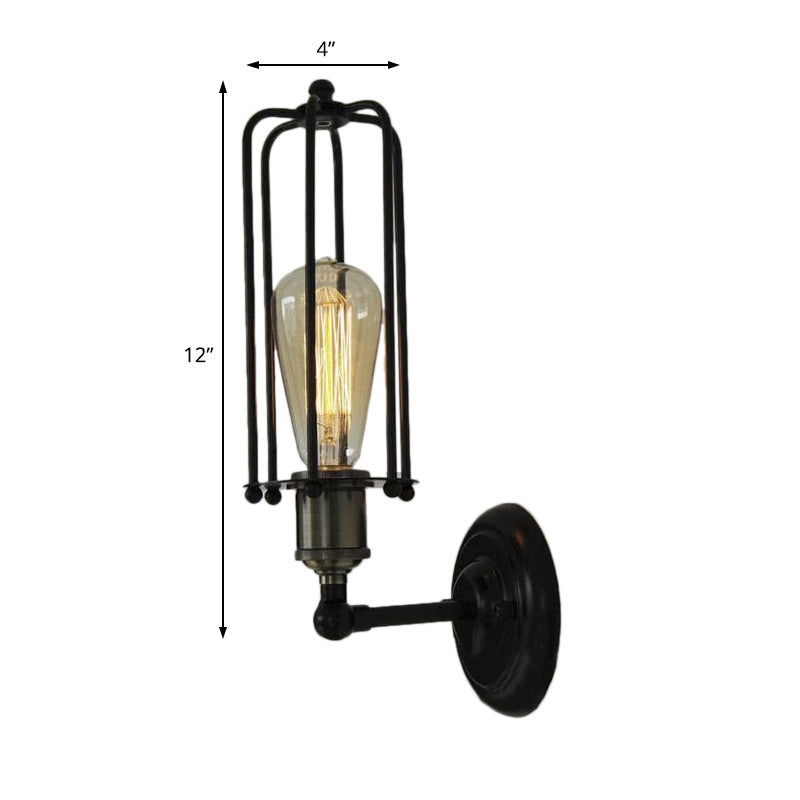 Junips | 1 Head floor lamp Vintage industrial tube cage shading metal mini wall light fixture in black for corridor
