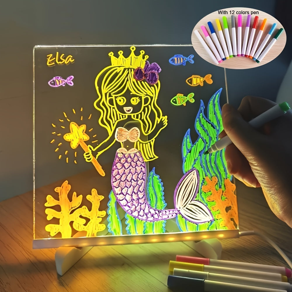 Junips | USB LED Noteboard with 12 Colored Pens - Bright Message Board for Office & Home