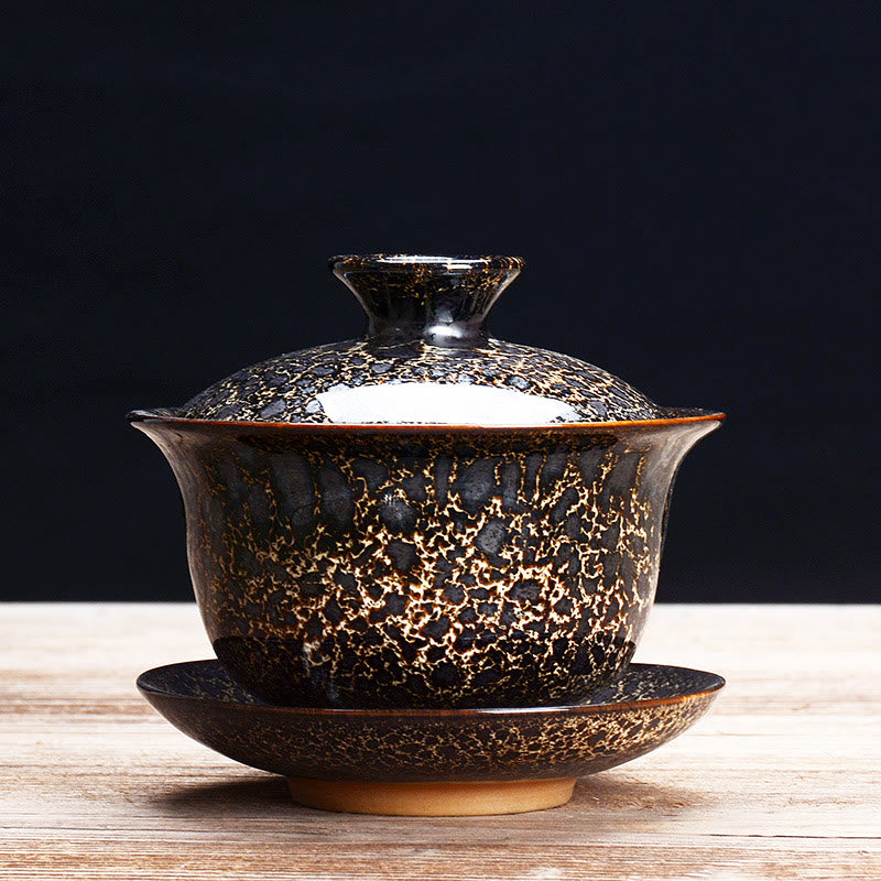 Junips | Vintage Kiln Ceramic Gaiwan Sancai Tea Cup Tea Cup and Saucer with Lid