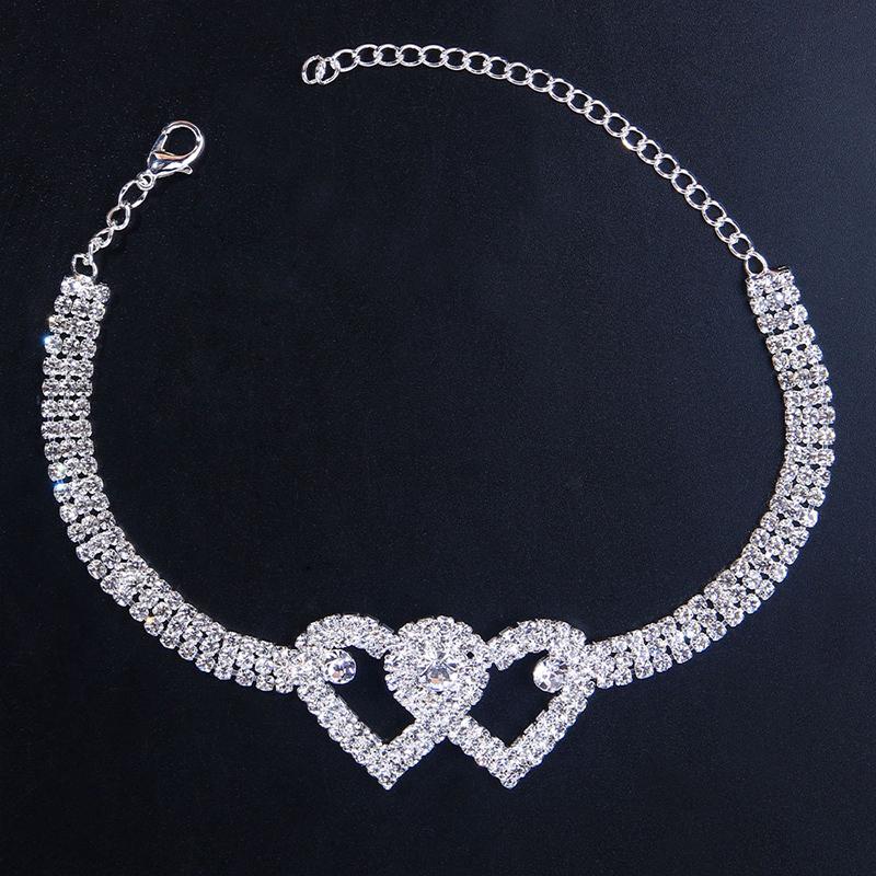 Junips | Fashion Rhinestone Double Heart Anklet