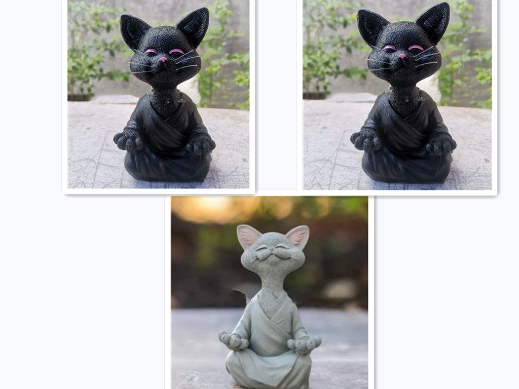Junips | Playful Black Buddha Cat Figure Meditation Yoga Collectible Happy Cat Decor Home Garden Decoration Garden Ornament