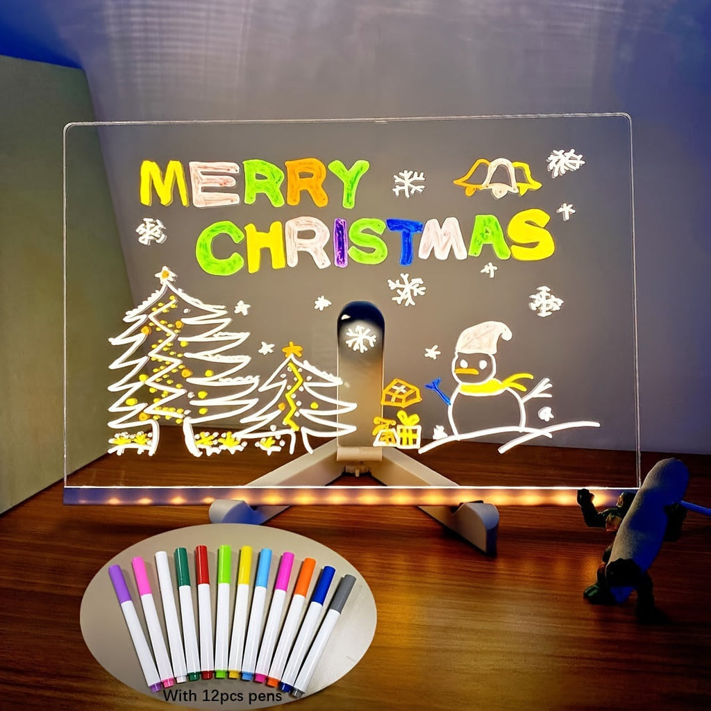 Junips | USB LED Noteboard with 12 Colored Pens - Bright Message Board for Office & Home