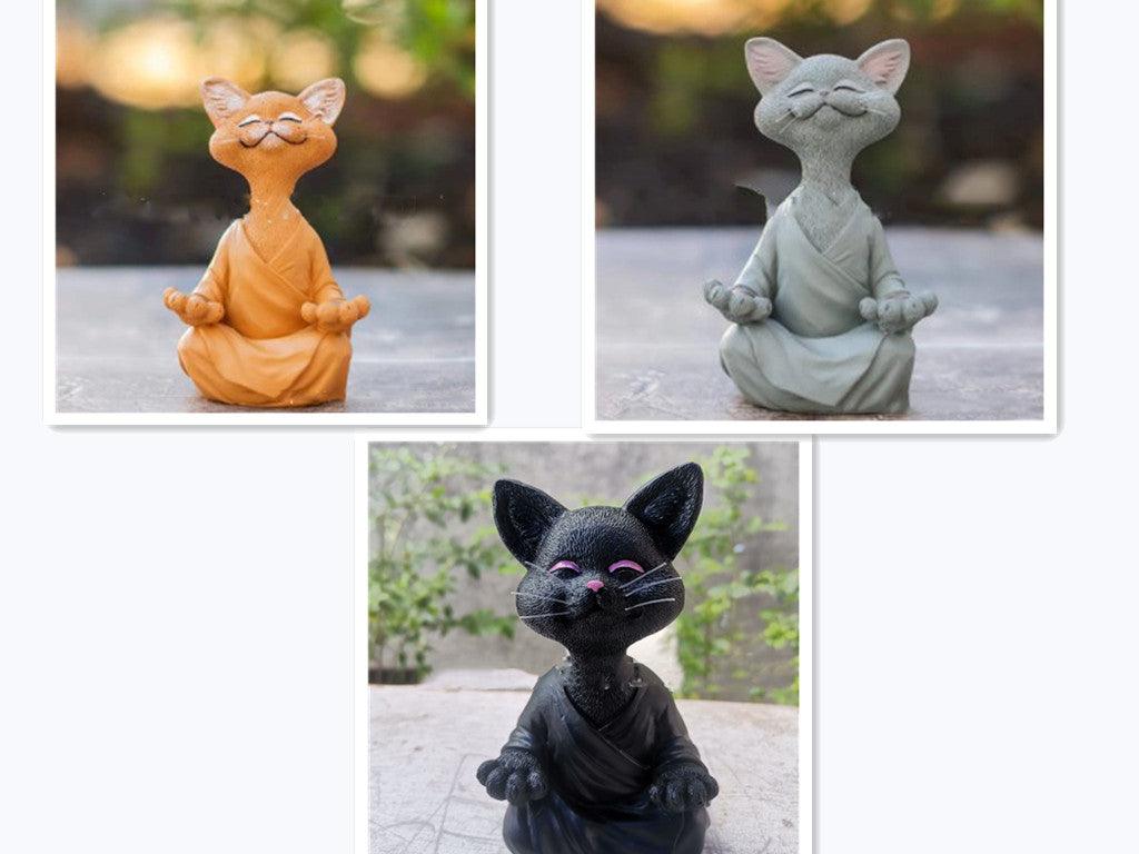 Junips | Playful Black Buddha Cat Figure Meditation Yoga Collectible Happy Cat Decor Home Garden Decoration Garden Ornament