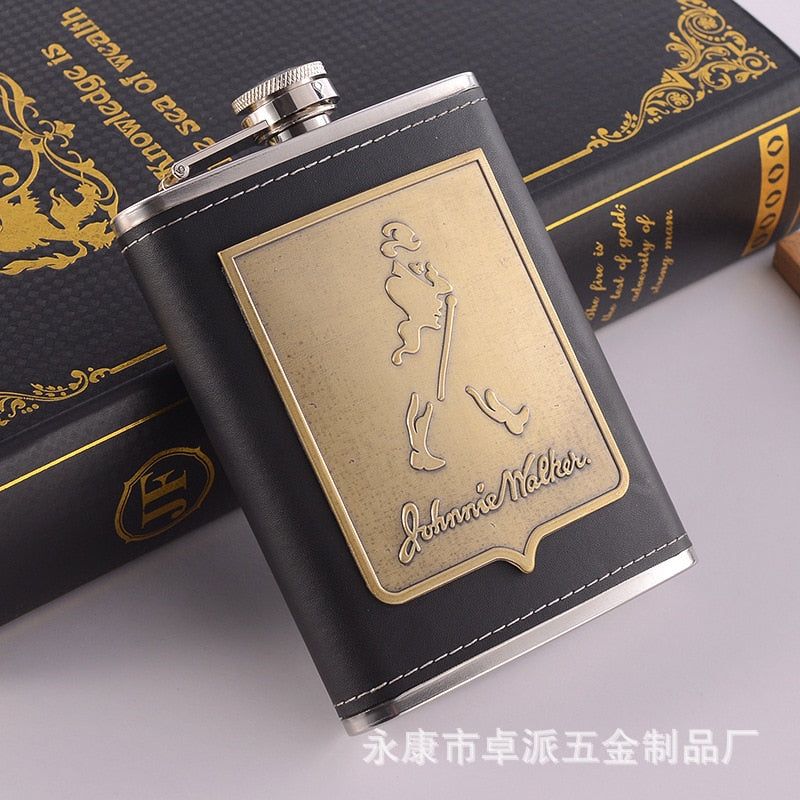 Junips | 8oz Whisky Bottle made of Stainless Steel Alcohol Funnel Hip Flask Embroidered Golden Silk Fabric Packaging Gift Box Set