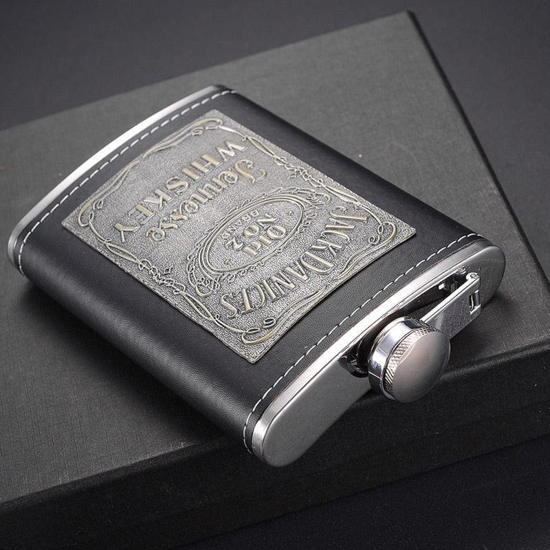 Junips | 8oz Whisky Bottle made of Stainless Steel Alcohol Funnel Hip Flask Embroidered Golden Silk Fabric Packaging Gift Box Set