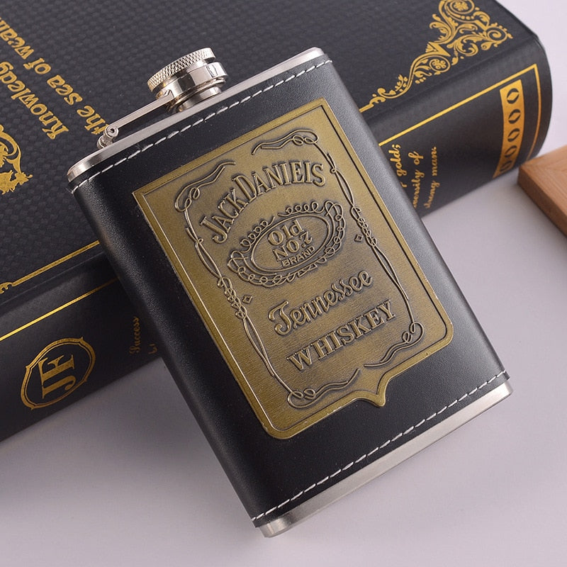 Junips | 8oz Whisky Bottle made of Stainless Steel Alcohol Funnel Hip Flask Embroidered Golden Silk Fabric Packaging Gift Box Set