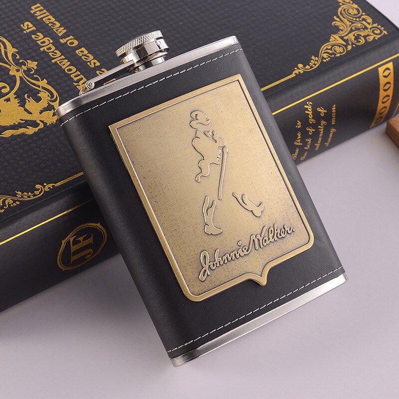 Junips | 8oz Whisky Bottle made of Stainless Steel Alcohol Funnel Hip Flask Embroidered Golden Silk Fabric Packaging Gift Box Set
