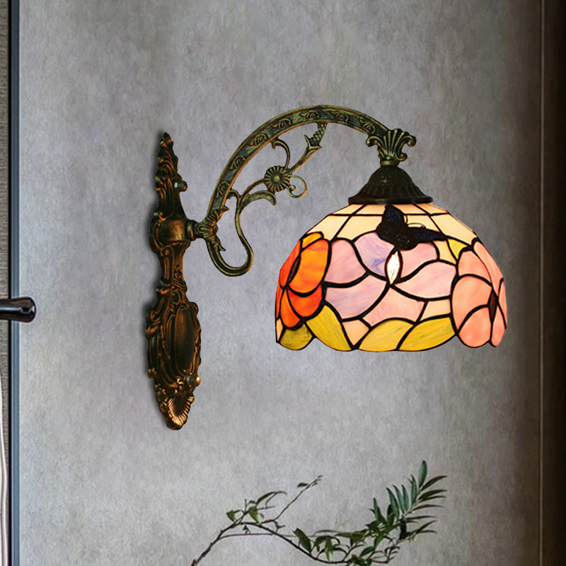 Junips | Single Butterfly and Peony Wall Floor Lamp Tiffany Bronze Stained Glass Wall Mount Lamp