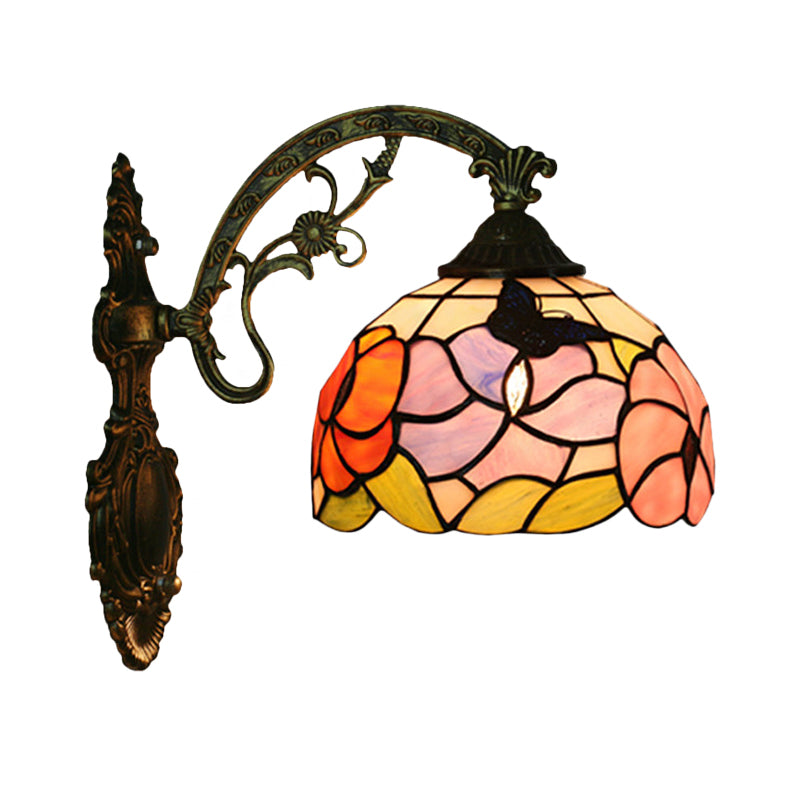 Junips | Single Butterfly and Peony Wall Floor Lamp Tiffany Bronze Stained Glass Wall Mount Lamp