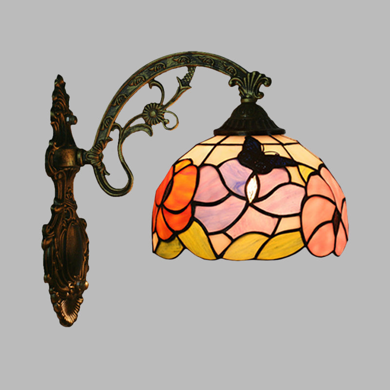 Junips | Single Butterfly and Peony Wall Floor Lamp Tiffany Bronze Stained Glass Wall Mount Lamp