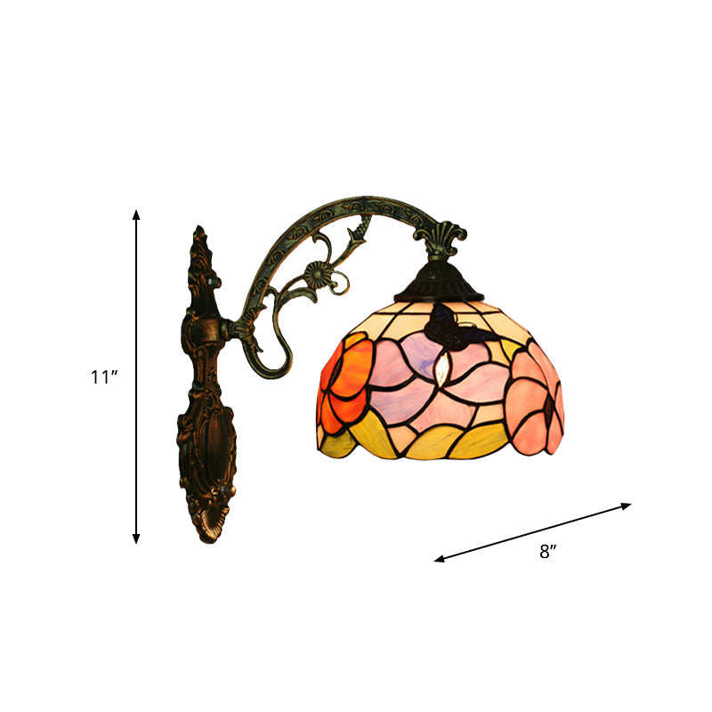 Junips | Single Butterfly and Peony Wall Floor Lamp Tiffany Bronze Stained Glass Wall Mount Lamp