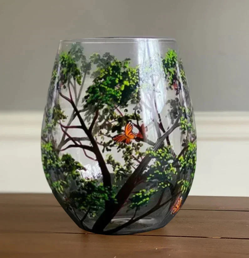 Junips | Hand Painted Four Seasons Tree Wine Glasses | Unique Art
