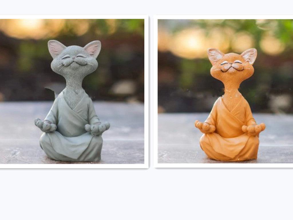 Junips | Playful Black Buddha Cat Figure Meditation Yoga Collectible Happy Cat Decor Home Garden Decoration Garden Ornament