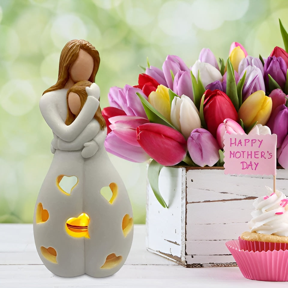 Junips | Embracing Mother Daughter Figure Flickering Candle Holder - LoveGlow