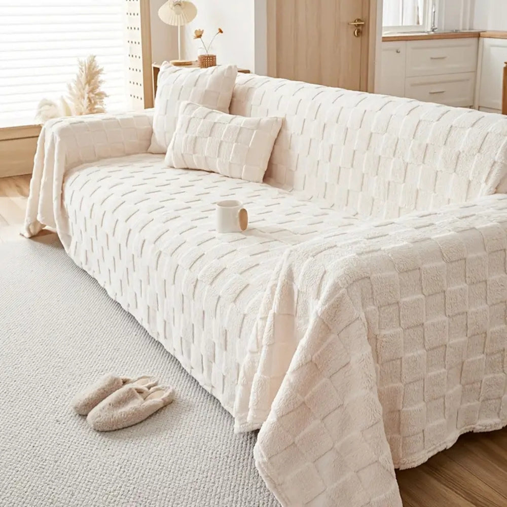 Junips | Checkered Plush Velvet Sofa Cover