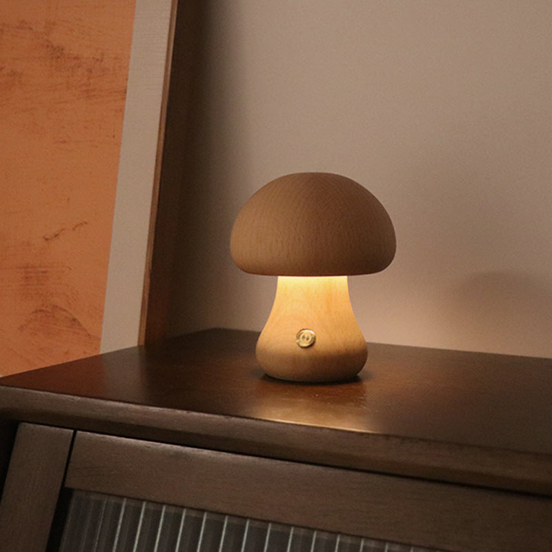 Junips | LumoNight Wooden Mushroom Night Light – LED Bedside Lamp with Touch Control