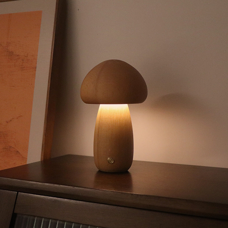 Junips | LumoNight Wooden Mushroom Night Light – LED Bedside Lamp with Touch Control