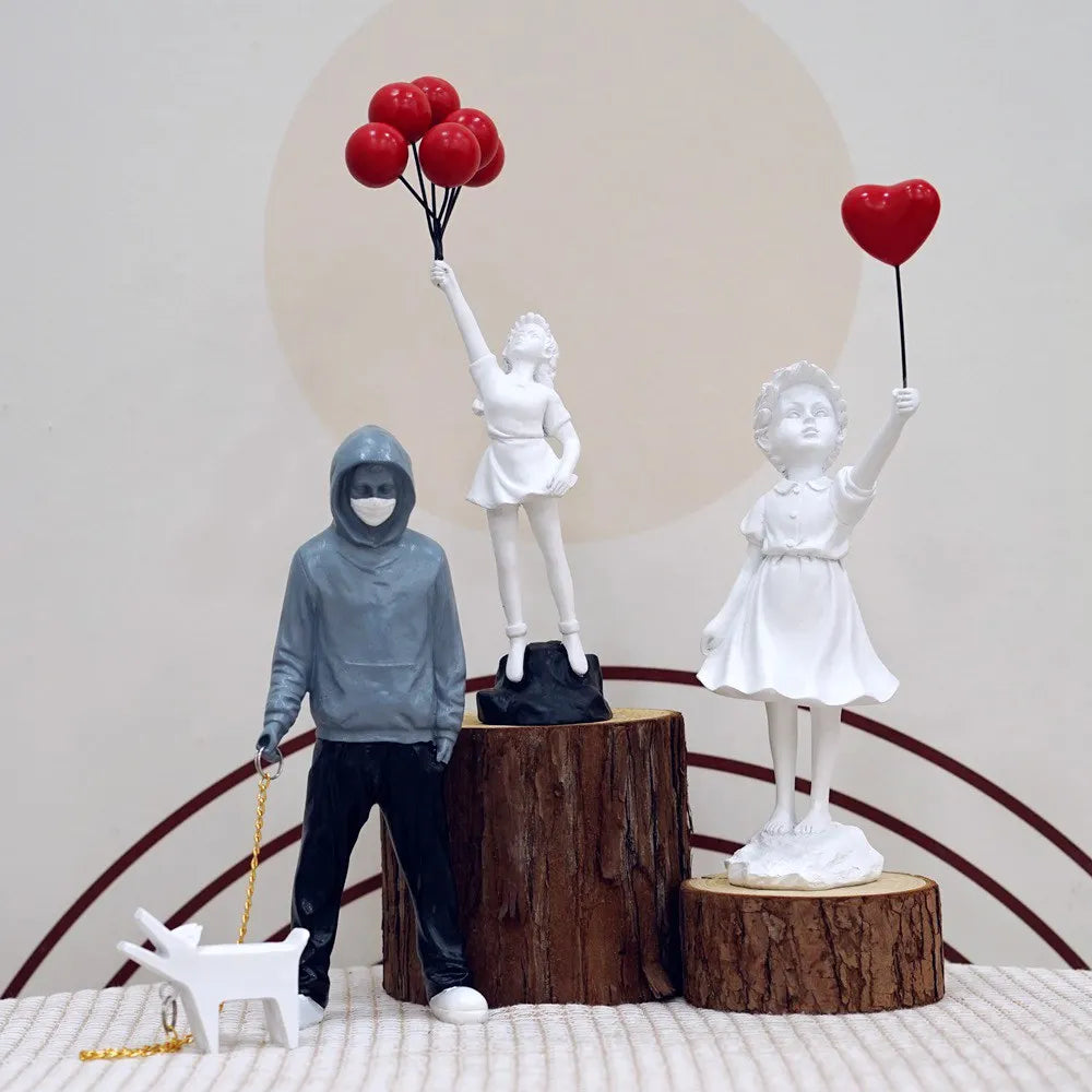 Junips | Dropshipping Banksy Sculpture Collection Flower Thrower Statue Pop Art Modern Balloon Girl Figurine Office Home Decoration