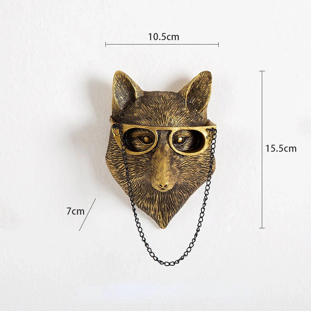 Junips | Antique Bronze Resin Animal Pendant Golden Deer Head Wall Storage Hook Background Wall Accessories Decorative Figures